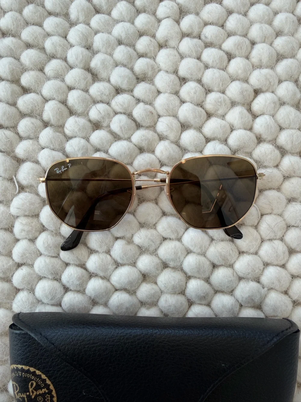 Ray-Ban Gold Frame Brown Lens Sunglasses with Black Case